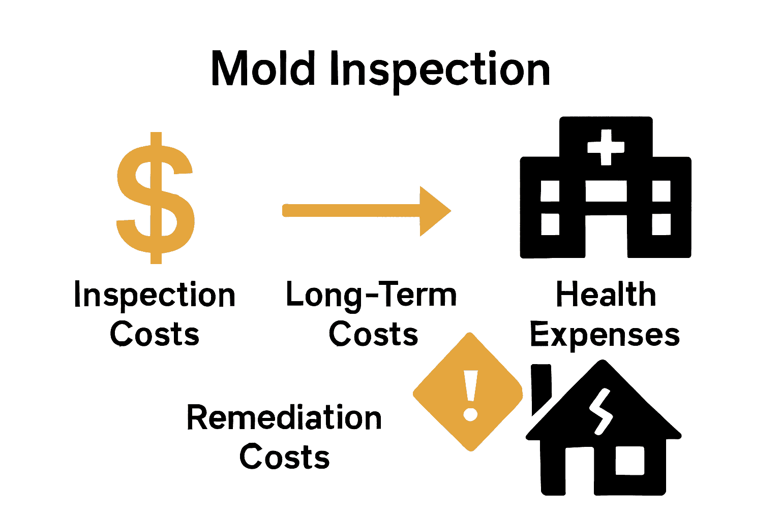 Infographic comparing inspection cost, remediation cost, and health risks from mold.