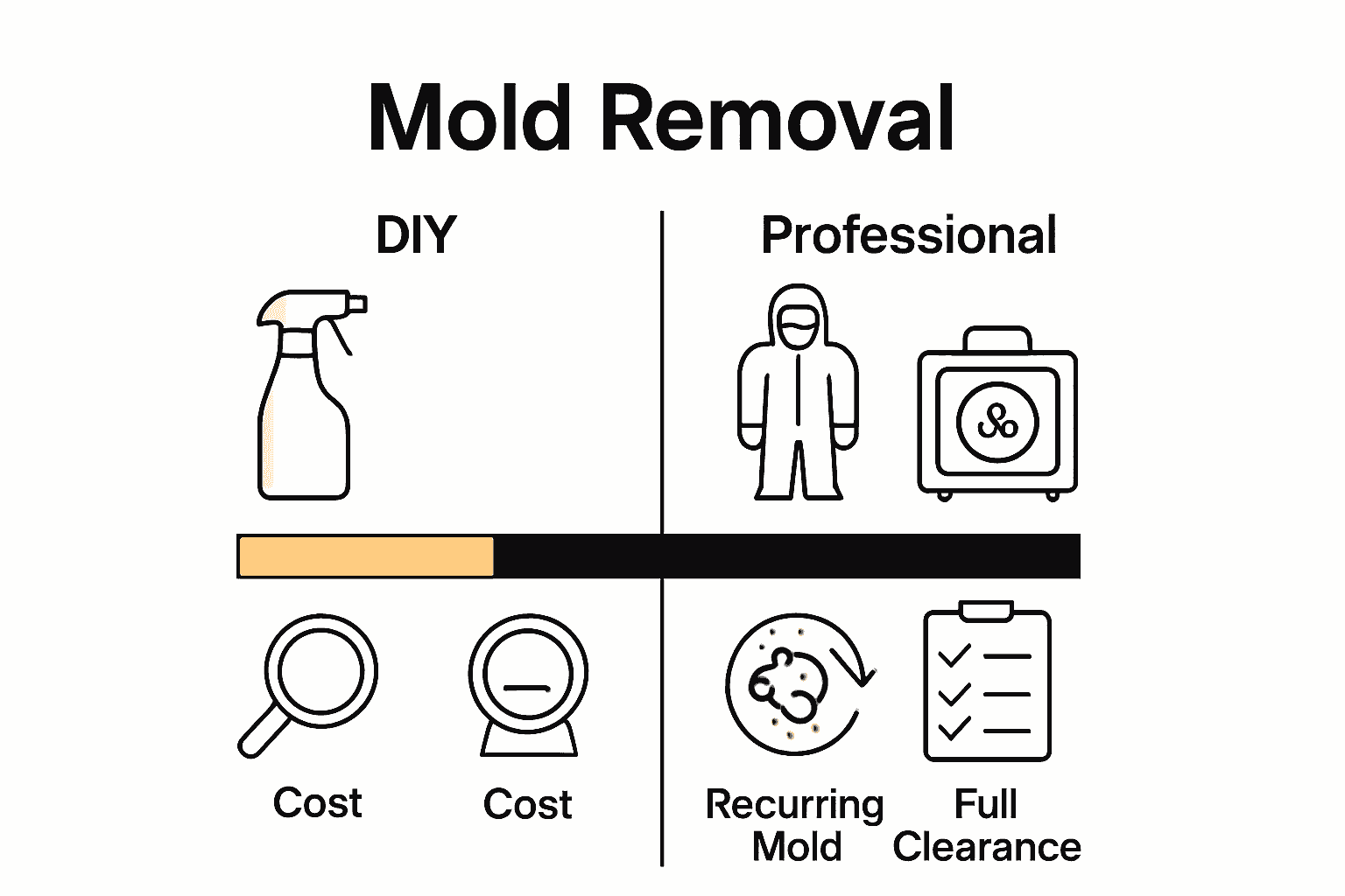 Infographic comparing DIY versus professional mold removal methods