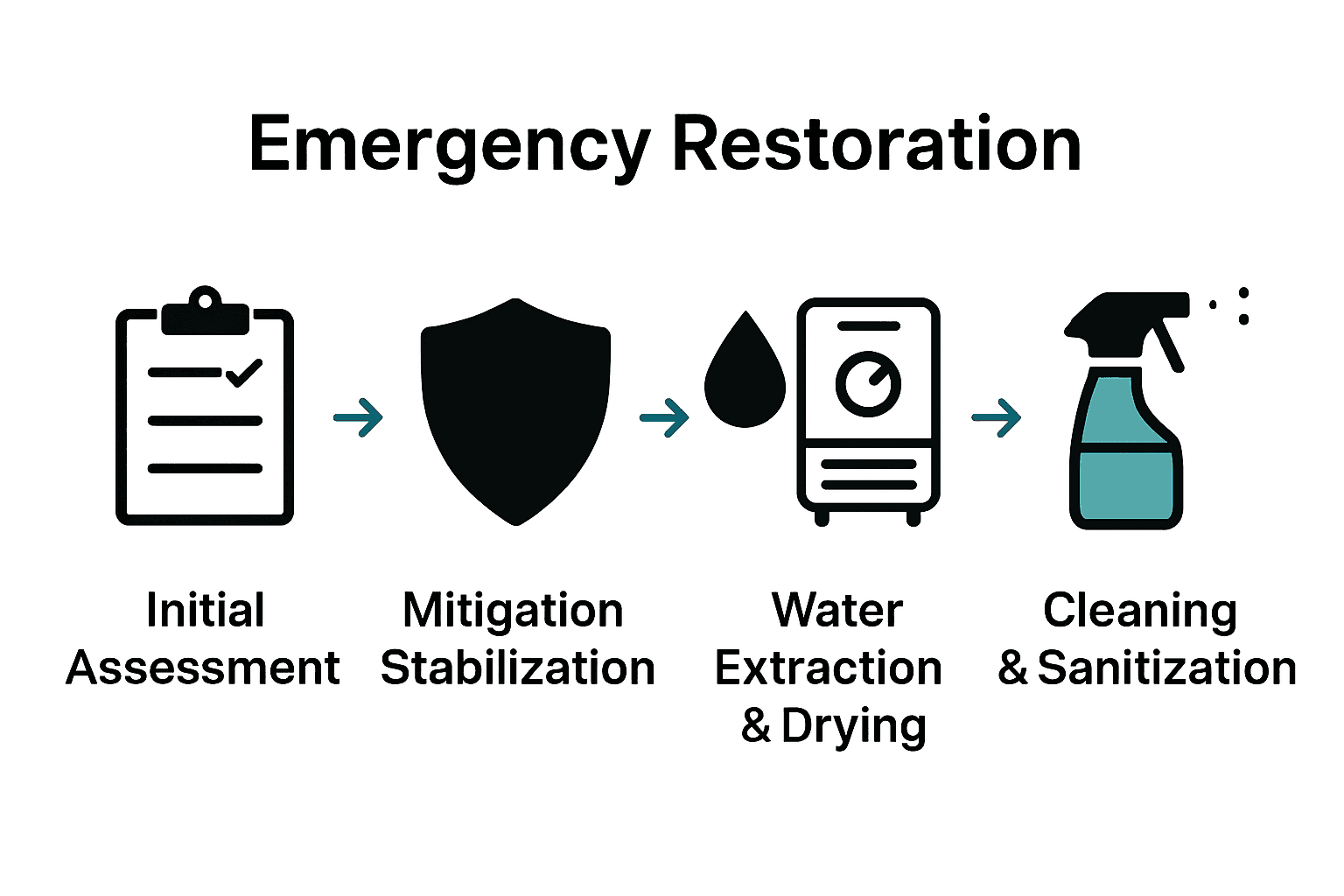 Flowchart infographic of emergency restoration process steps