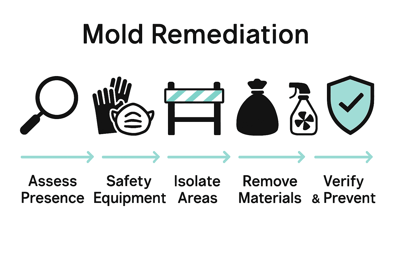 Infographic visually summarizing the 6 key DIY mold remediation steps