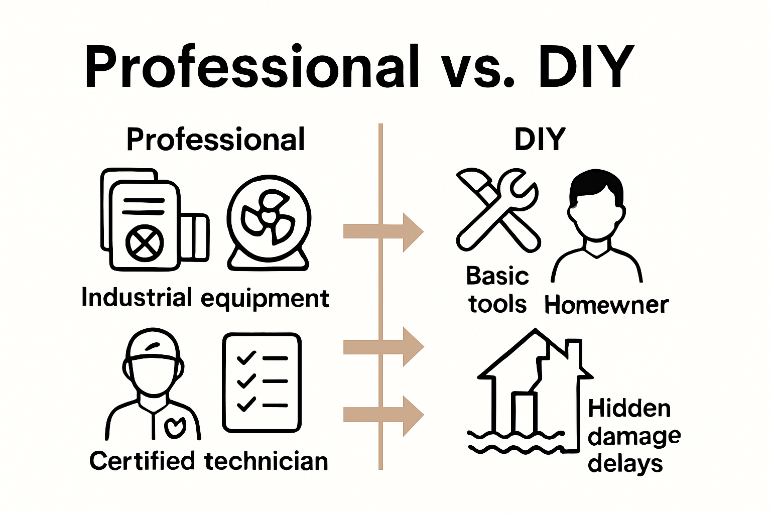 Infographic contrasts professional vs DIY restoration outcomes