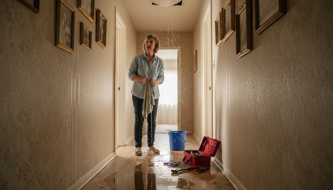 Burst pipe water damage in hallway
