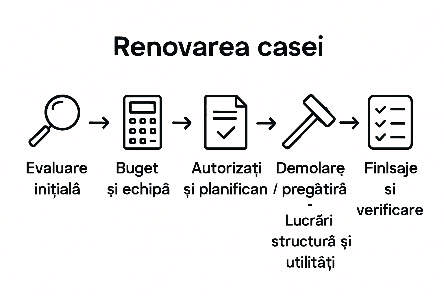 Infografic cu cele șase etape esențiale ale renovării