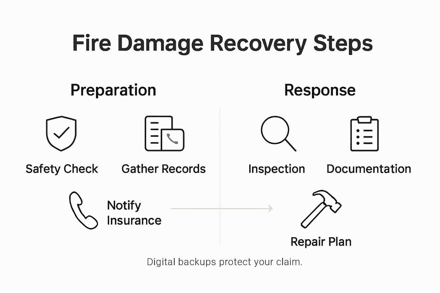 Infographic showing key fire damage recovery steps