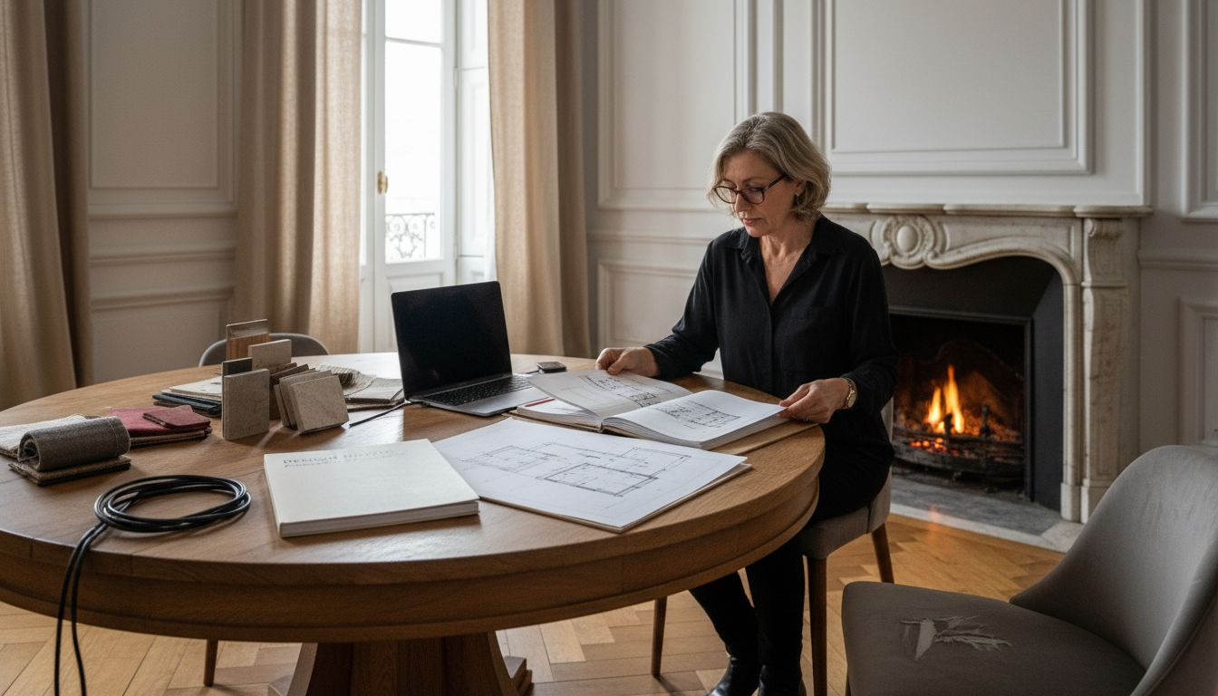 Designerul discută cu clienții despre opțiuni de materiale premium pentru renovarea locuinței.