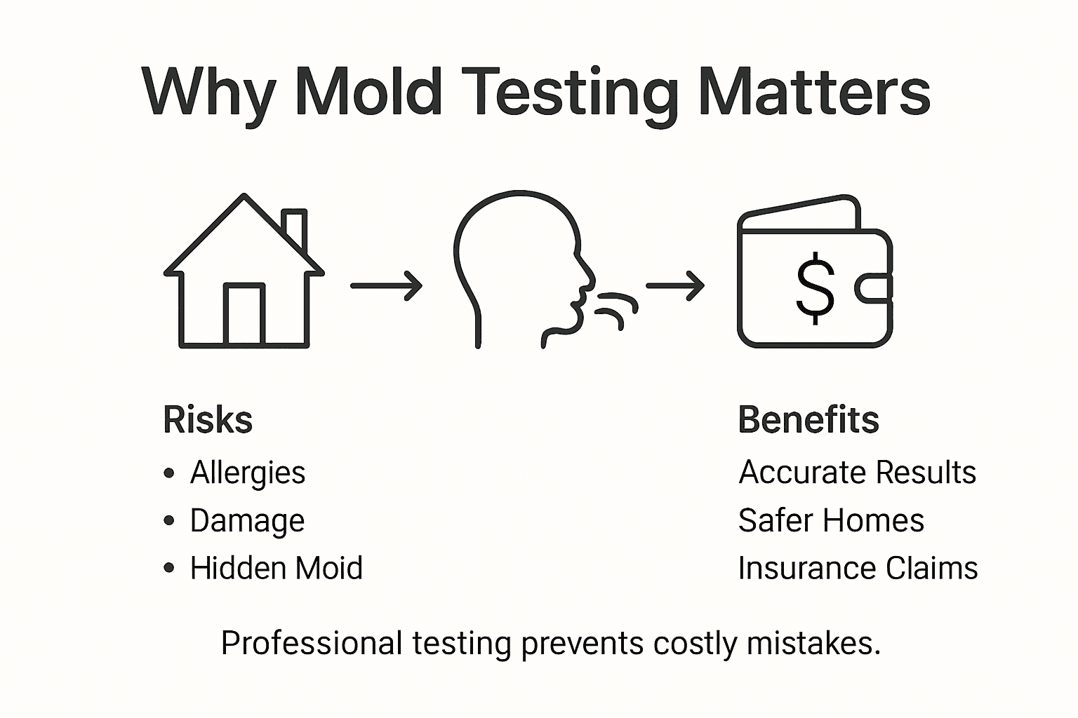 Infographic showing key mold testing risks and benefits