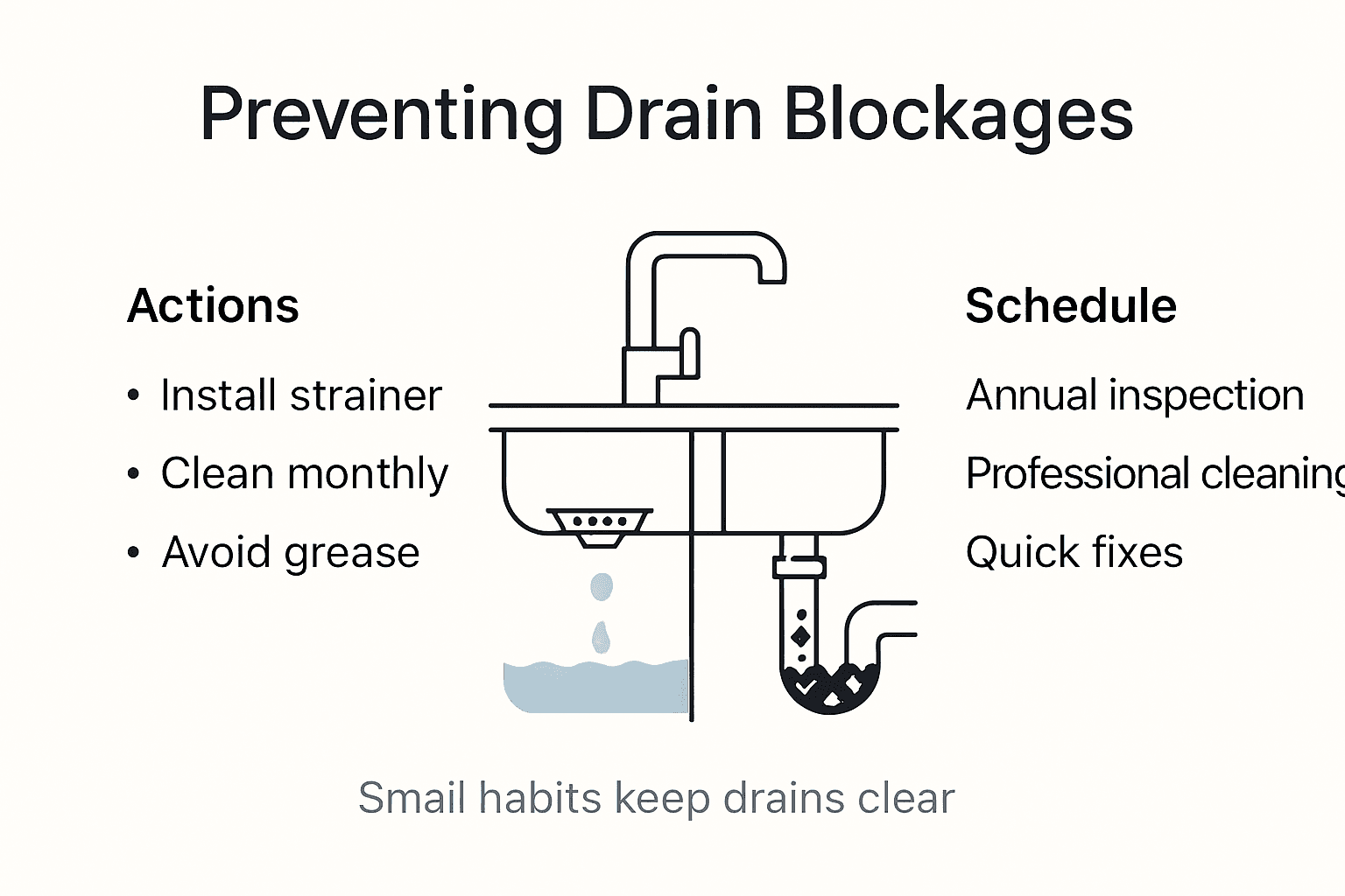 Infographic showing drain blockage prevention steps