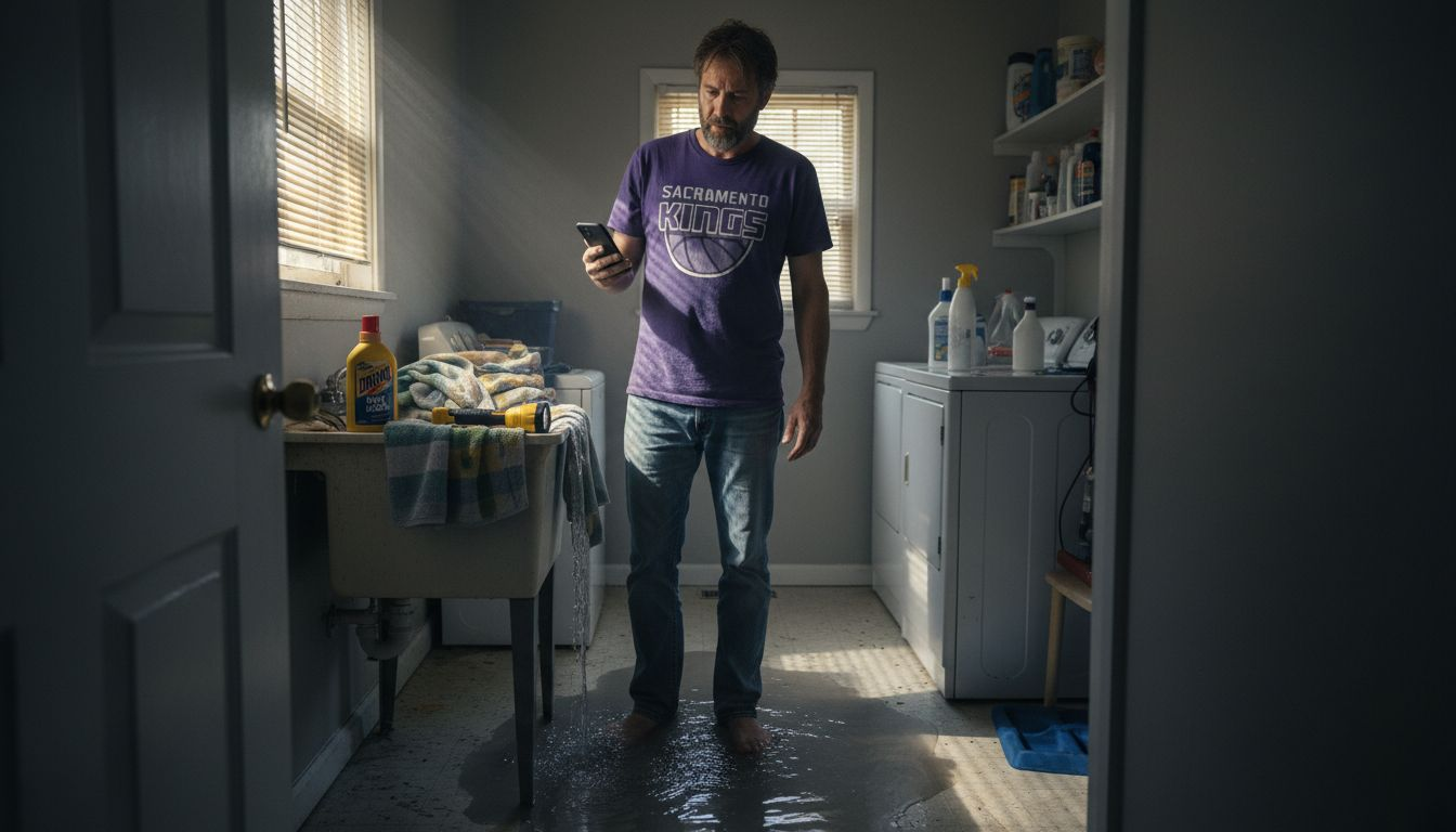 Homeowner facing drain blockage plumbing emergency