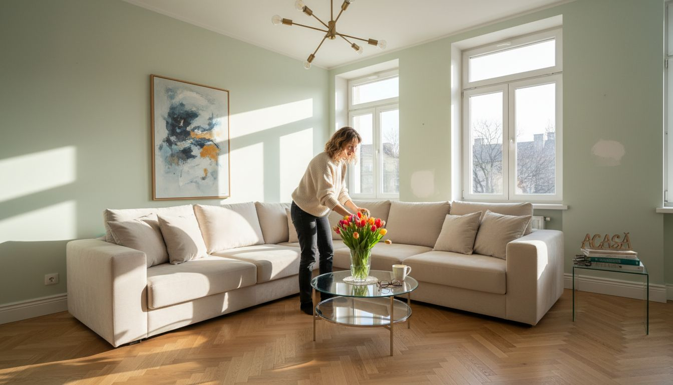 Spațiu de locuit elegant, îmbunătățit cu detalii moderne și finisaje rafinate