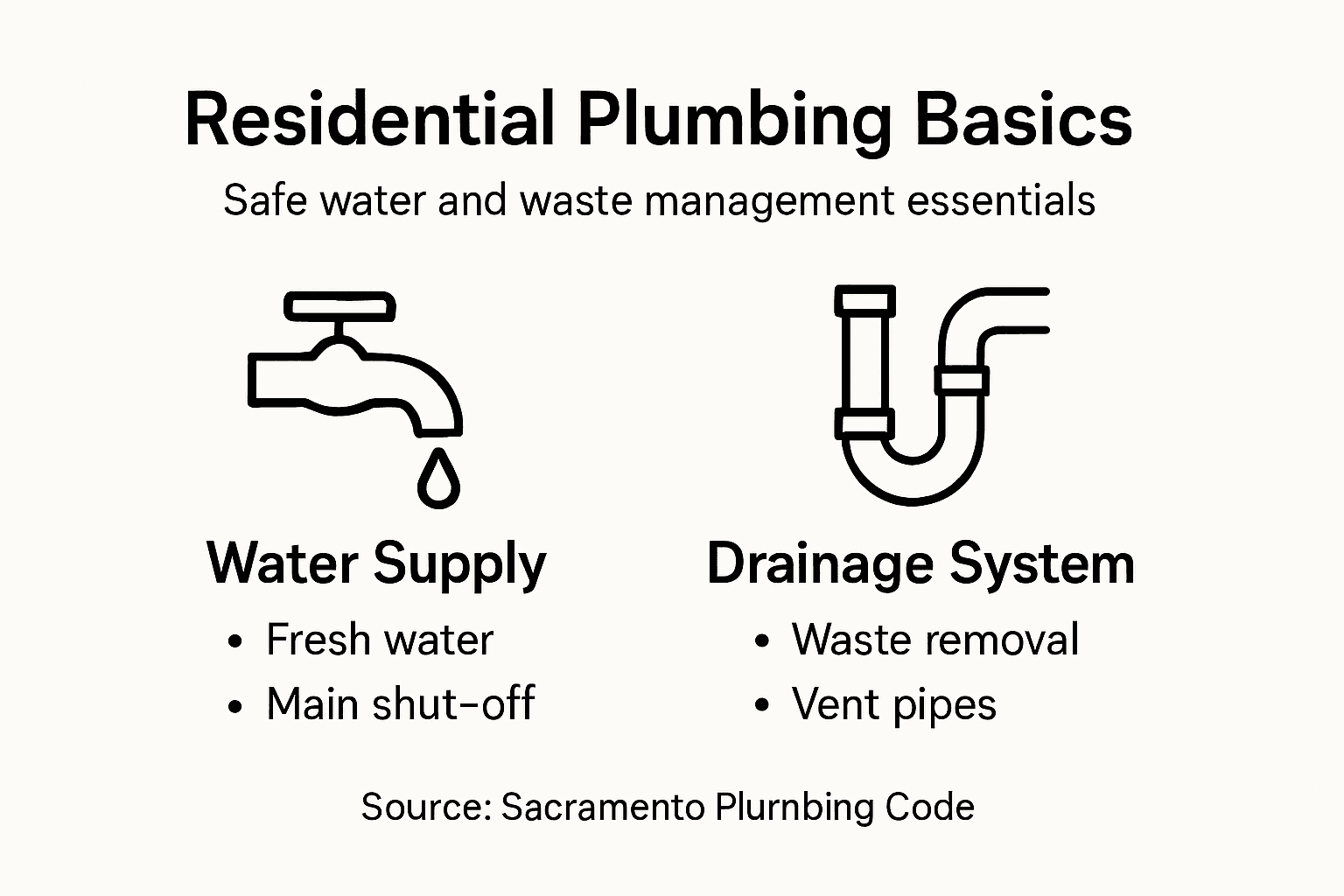 Infographic showing basics of residential plumbing systems