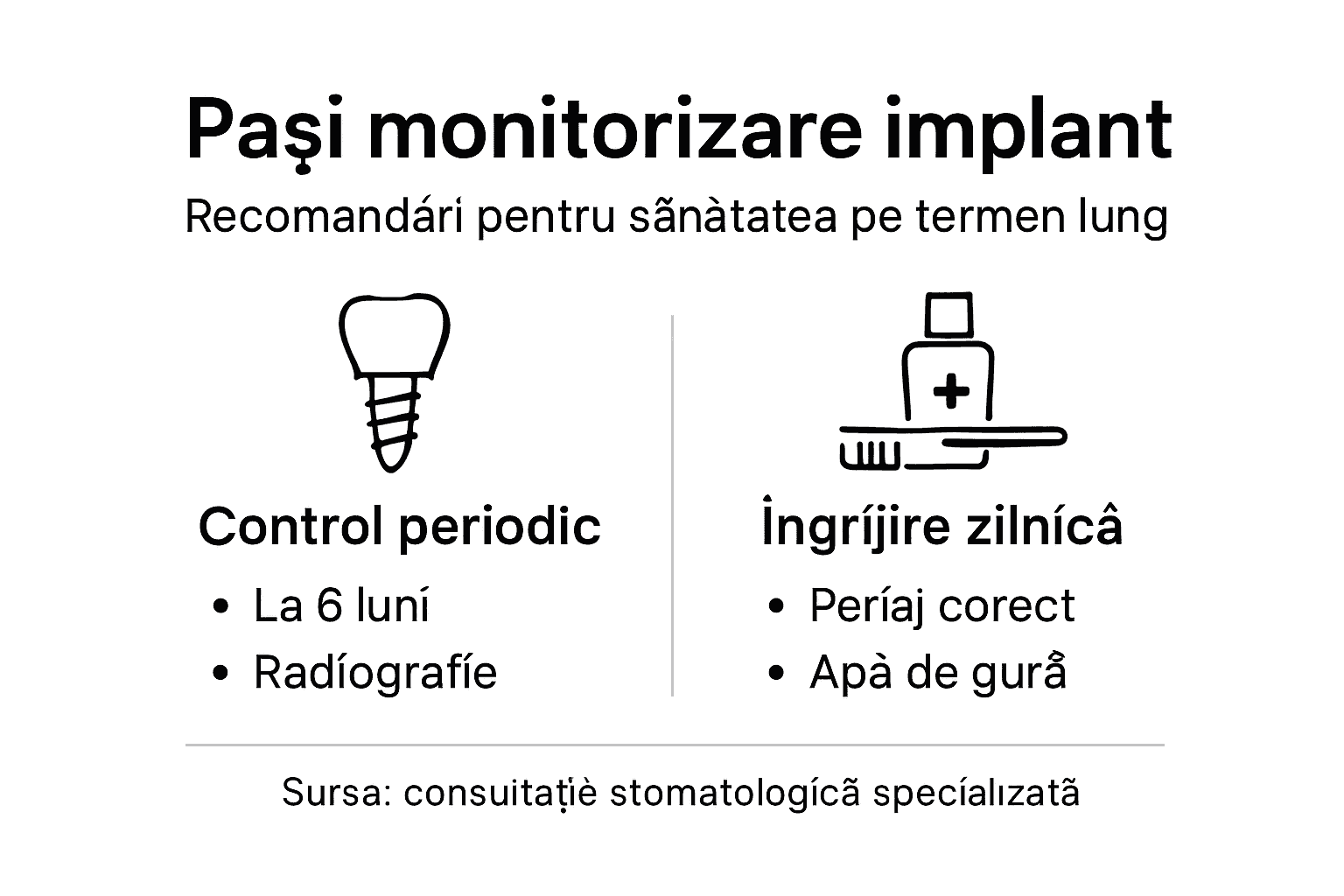 Infografic: Cum să îți monitorizezi corect sănătatea după un implant dentar – pașii esențiali