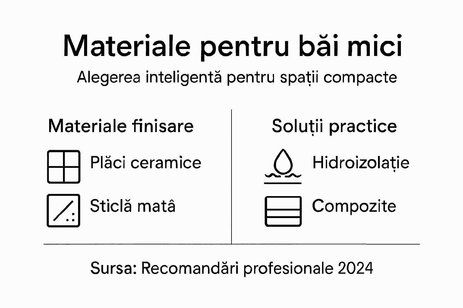 Infografic: cele mai potrivite materiale pentru amenajarea unei băi mici