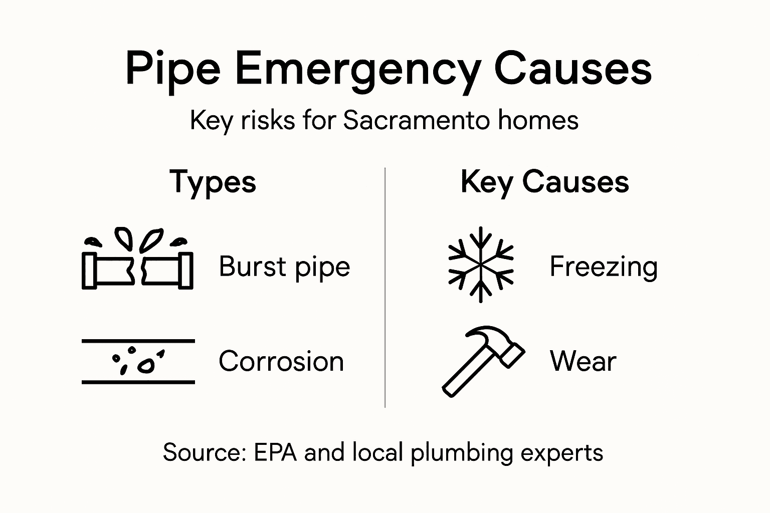Infographic illustrating pipe emergency types and causes