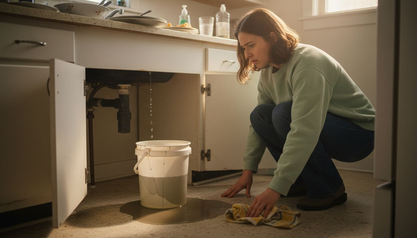 Fixing leaking pipe under kitchen sink