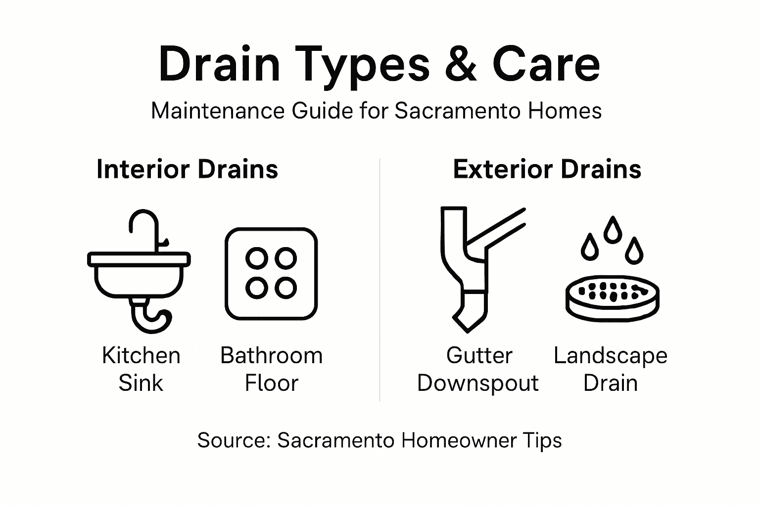 Infographic comparing home drain types and care