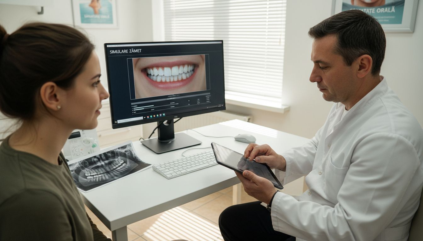Pacienta analizează simularea digitală a zâmbetului său