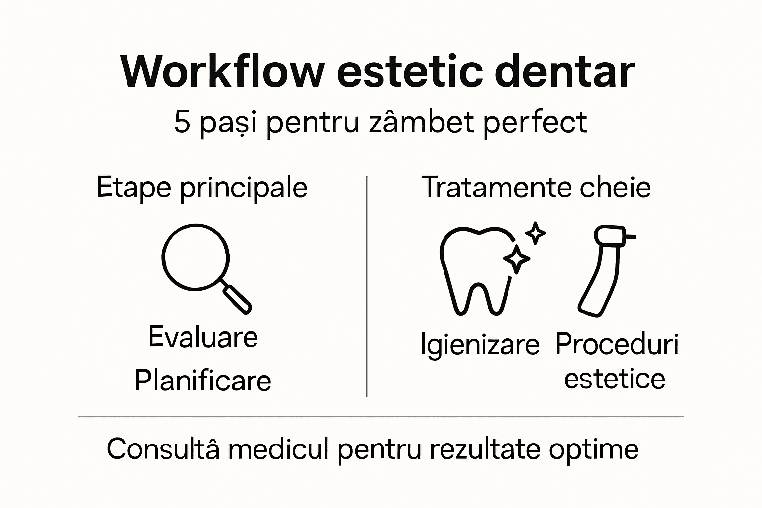 Infografic: etapele esențiale în procesul de lucru dentar