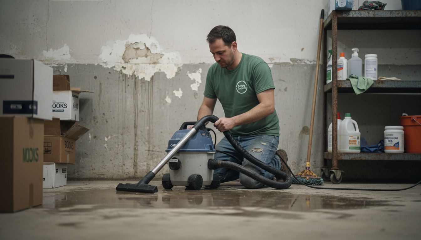 Technician using wet vacuum for water removal