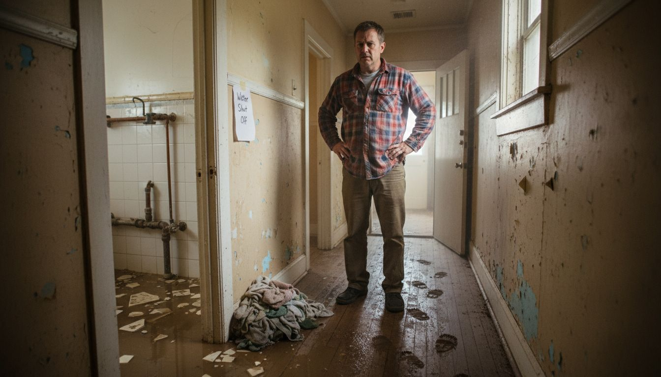 Flooded hallway from bathroom plumbing emergency
