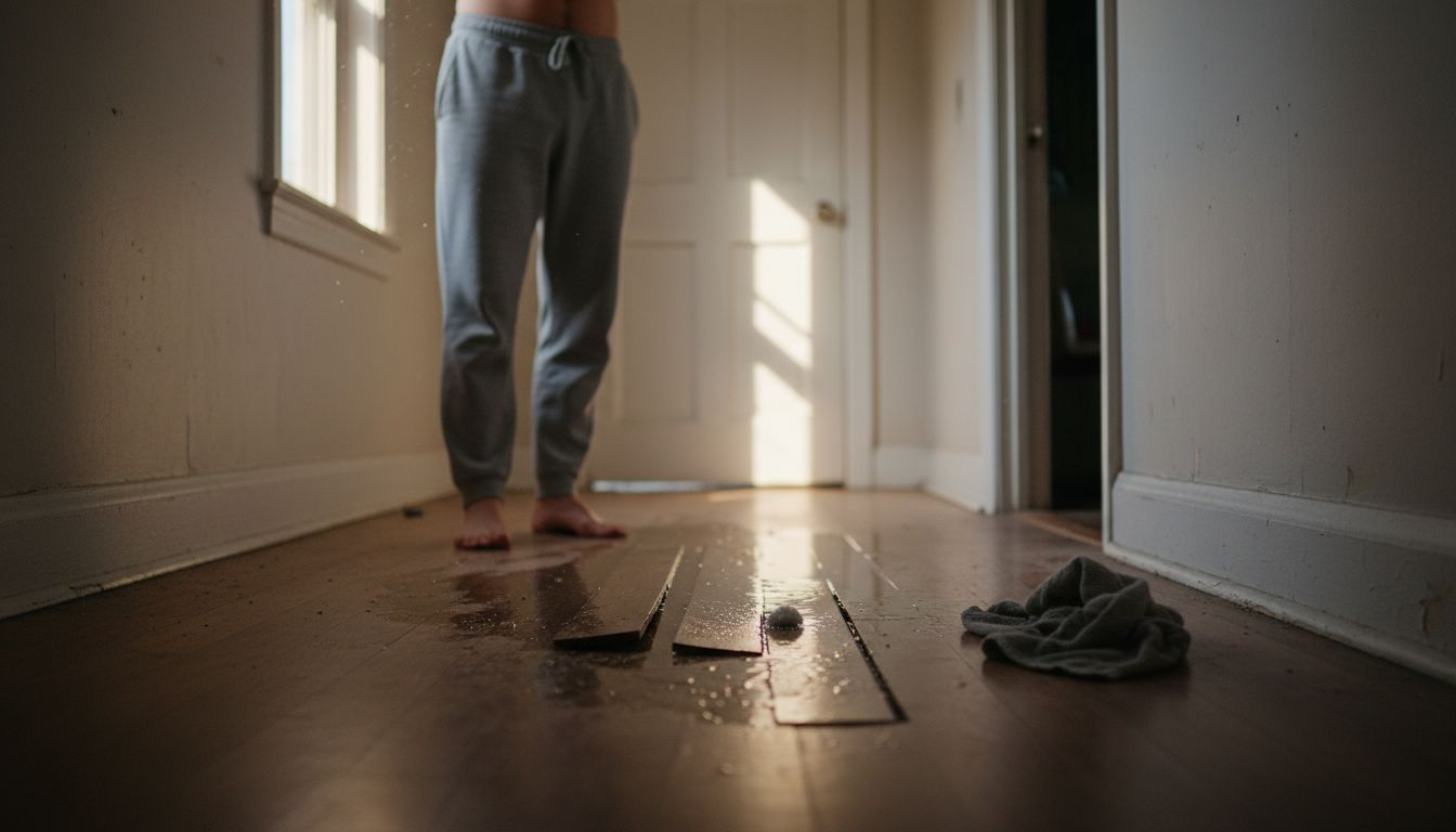 Water damage on home hallway floor
