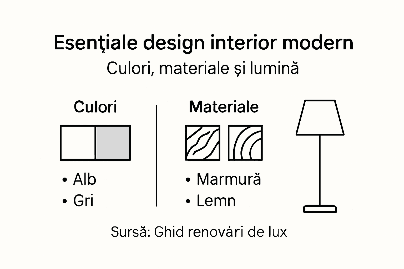 Infografic cu elemente de bază pentru un design interior modern