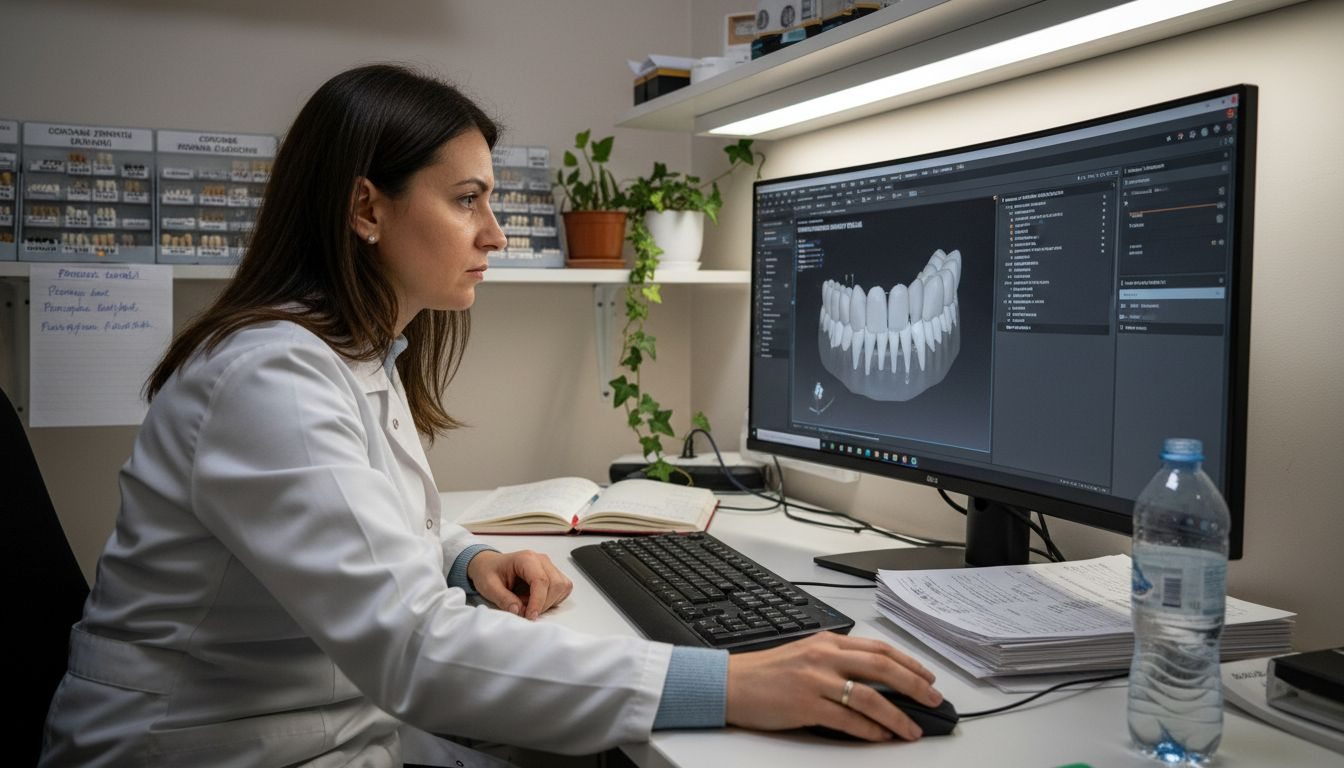 Tehnicianul dentar realizează planul pentru un implant 3D direct pe calculator.