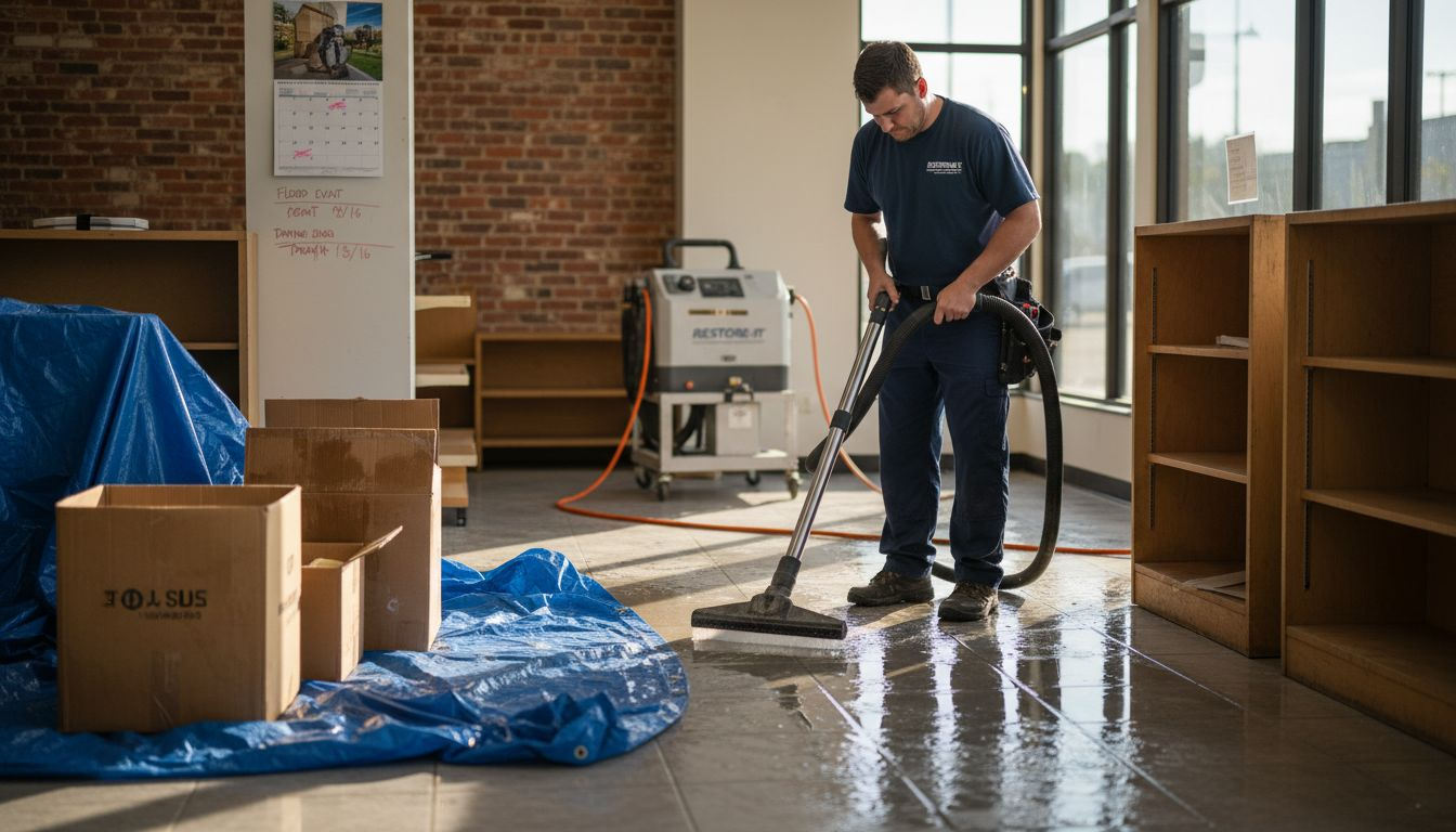 Technician extracting water in store