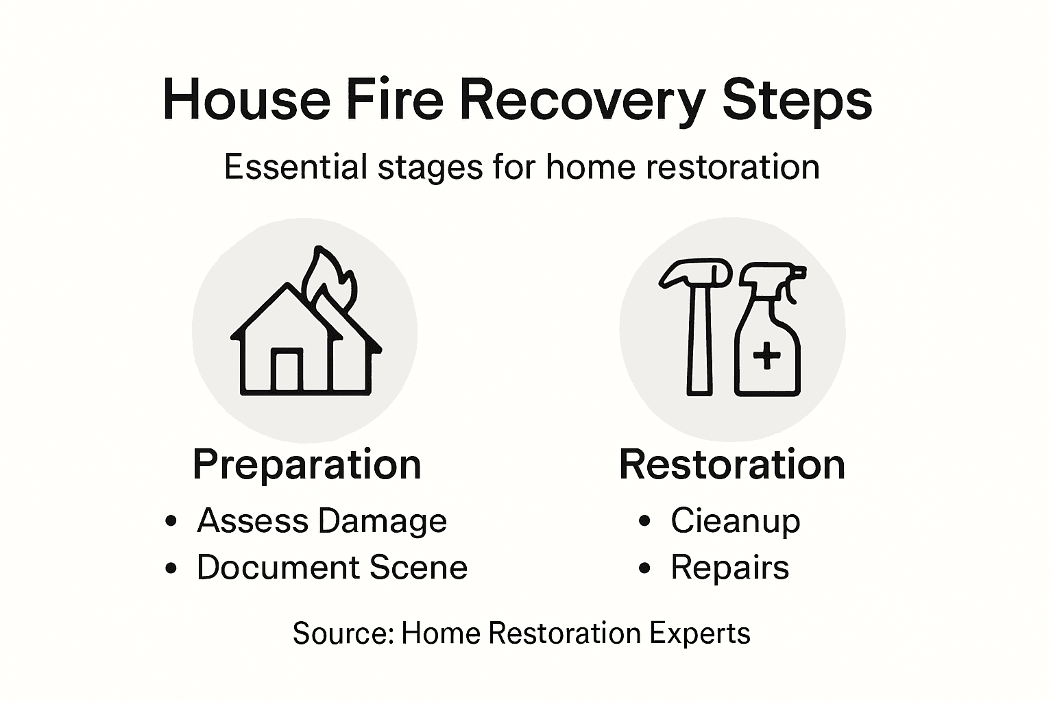 Infographic of house fire recovery steps