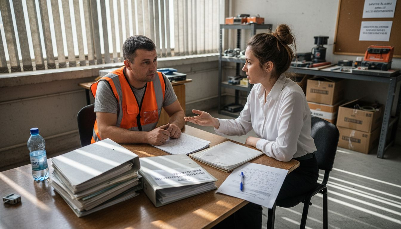 Managerul și inginerul poartă o discuție pe teme tehnice.