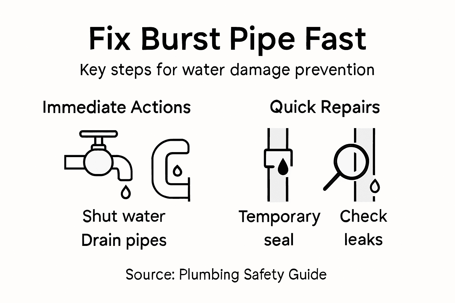 Infographic showing burst pipe repair steps