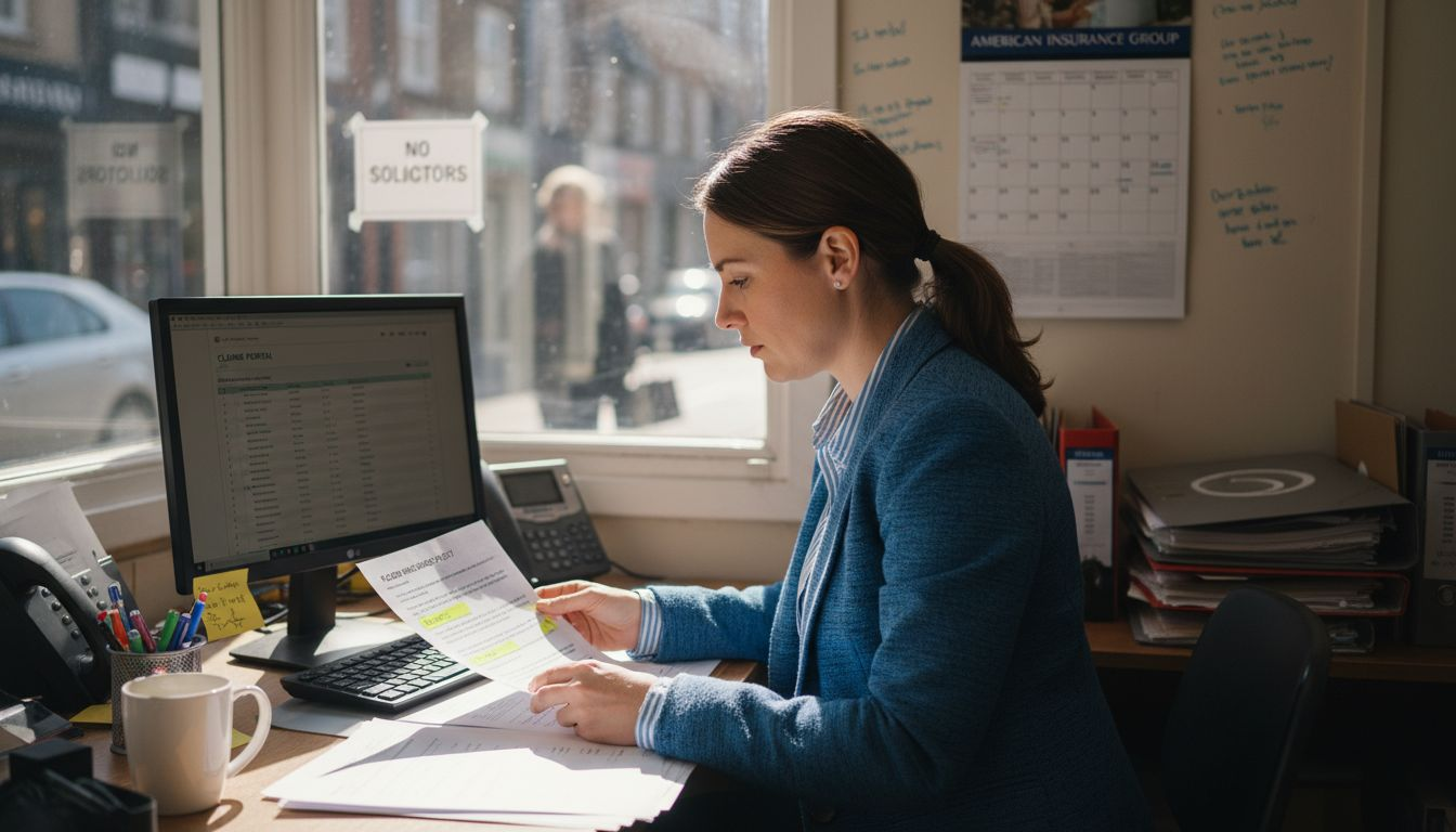 Agent reviewing flood insurance paperwork