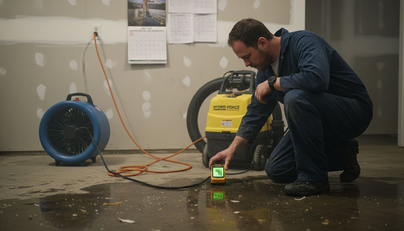 Technician using water extraction equipment