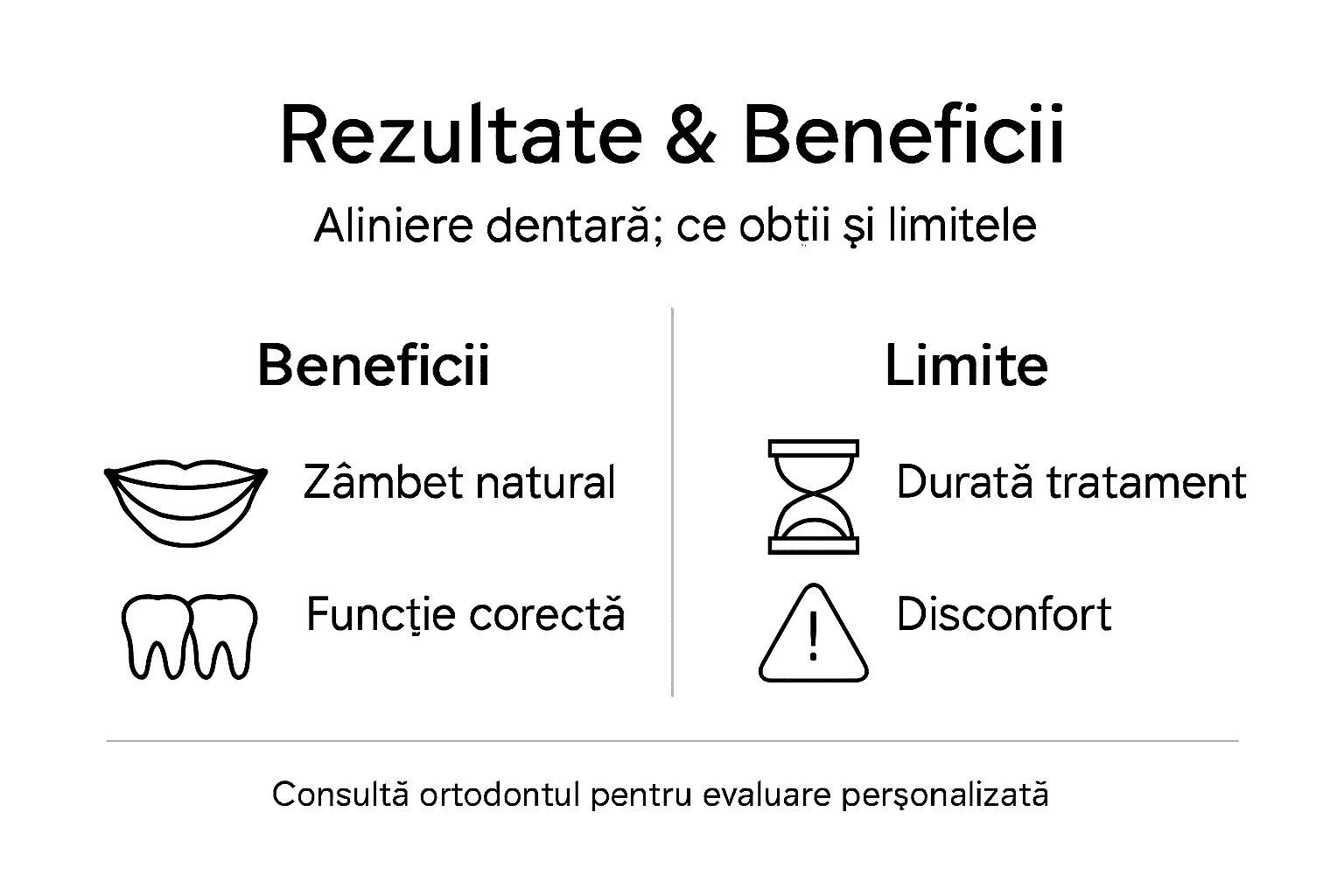 Infografic despre avantajele și limitele îndreptării dinților