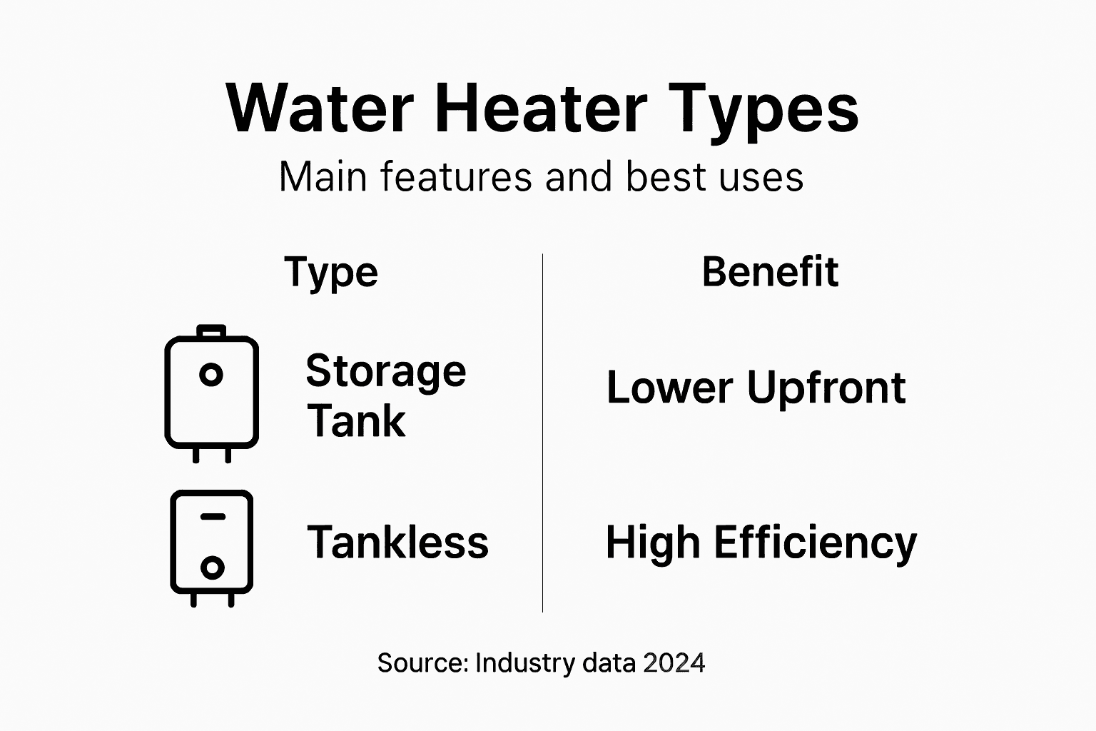 Infographic comparing main water heater types