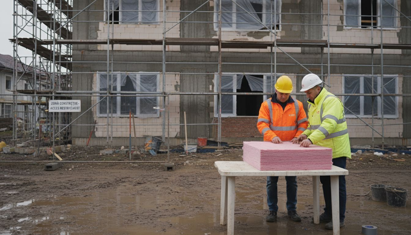 Șefii de șantier verifică materialele folosite la construcție