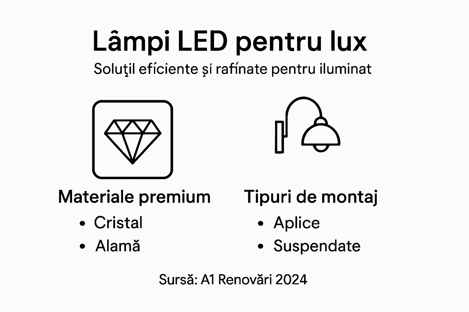 Infografic: cele mai elegante tipuri de lămpi LED pentru amenajarea spațiilor de lux