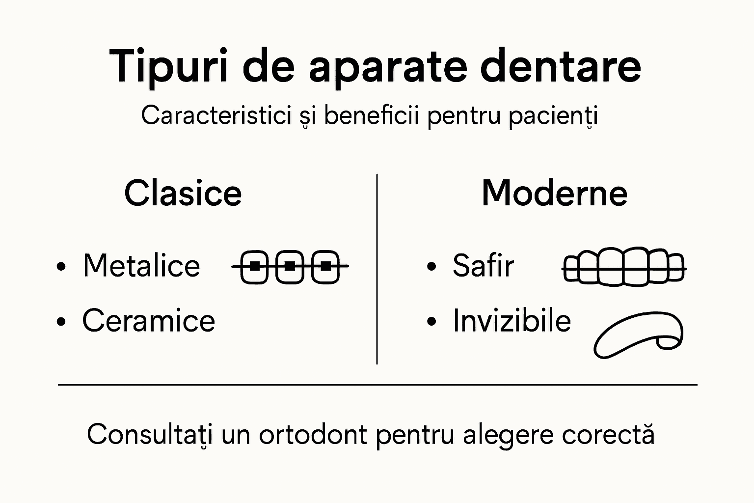 Infografic: principalele diferențe între tipurile de aparate dentare