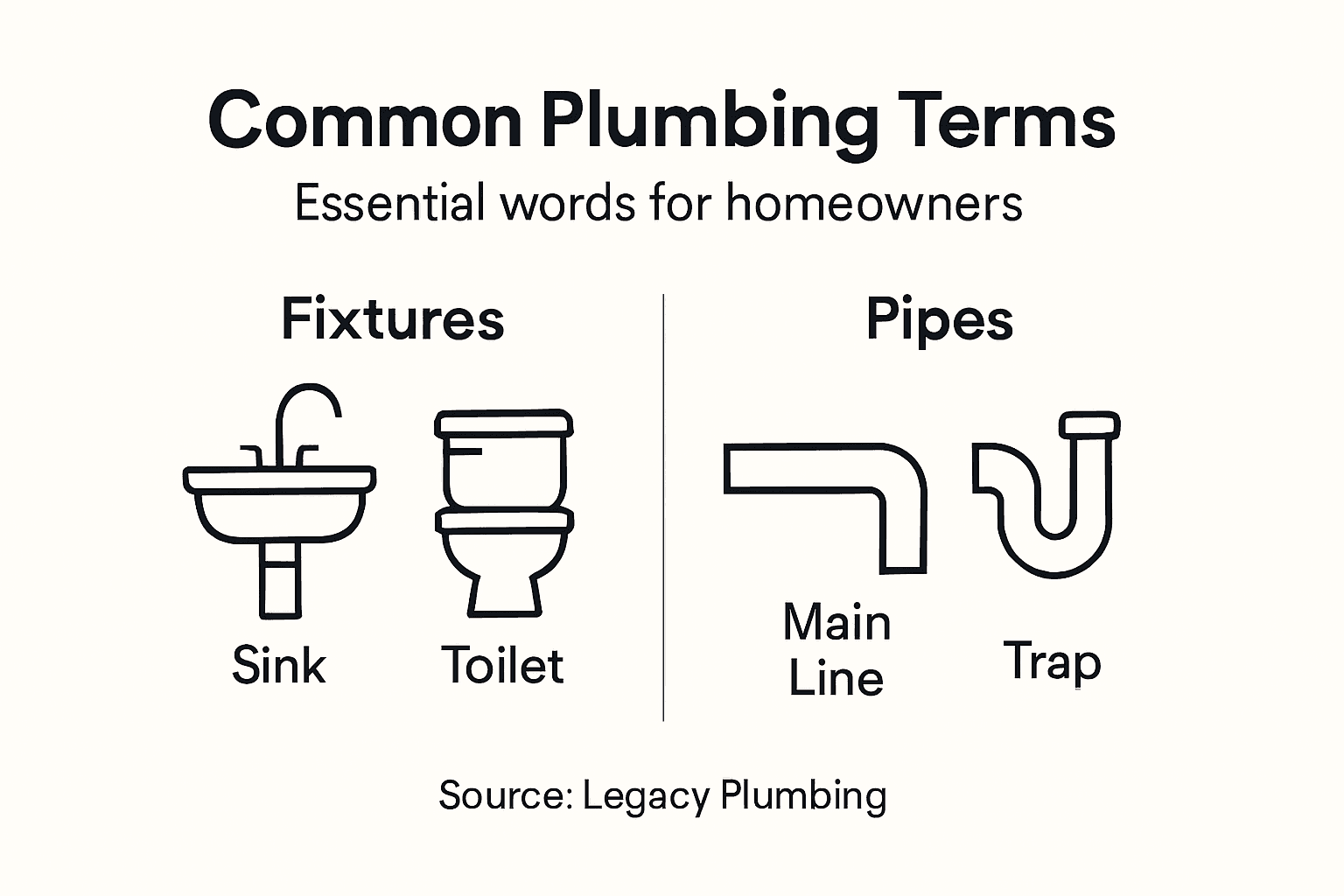 Infographic shows basic plumbing terms by category