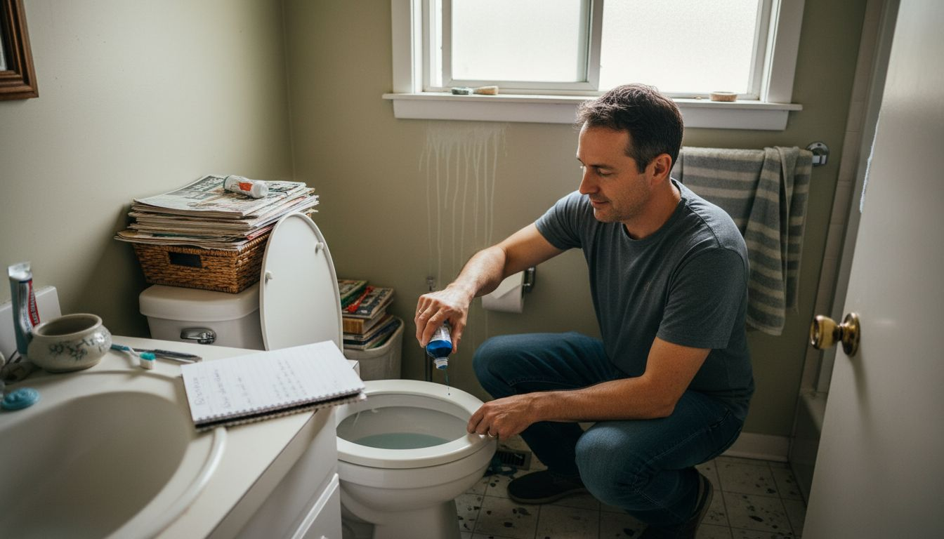 Homeowner performs toilet leak test