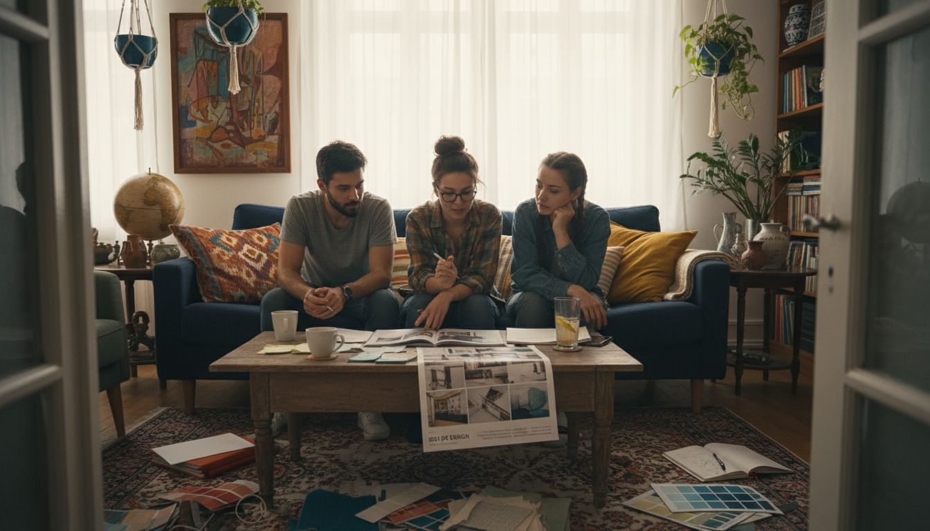 Sesiune relaxată de idei într-un living amenajat cu gust