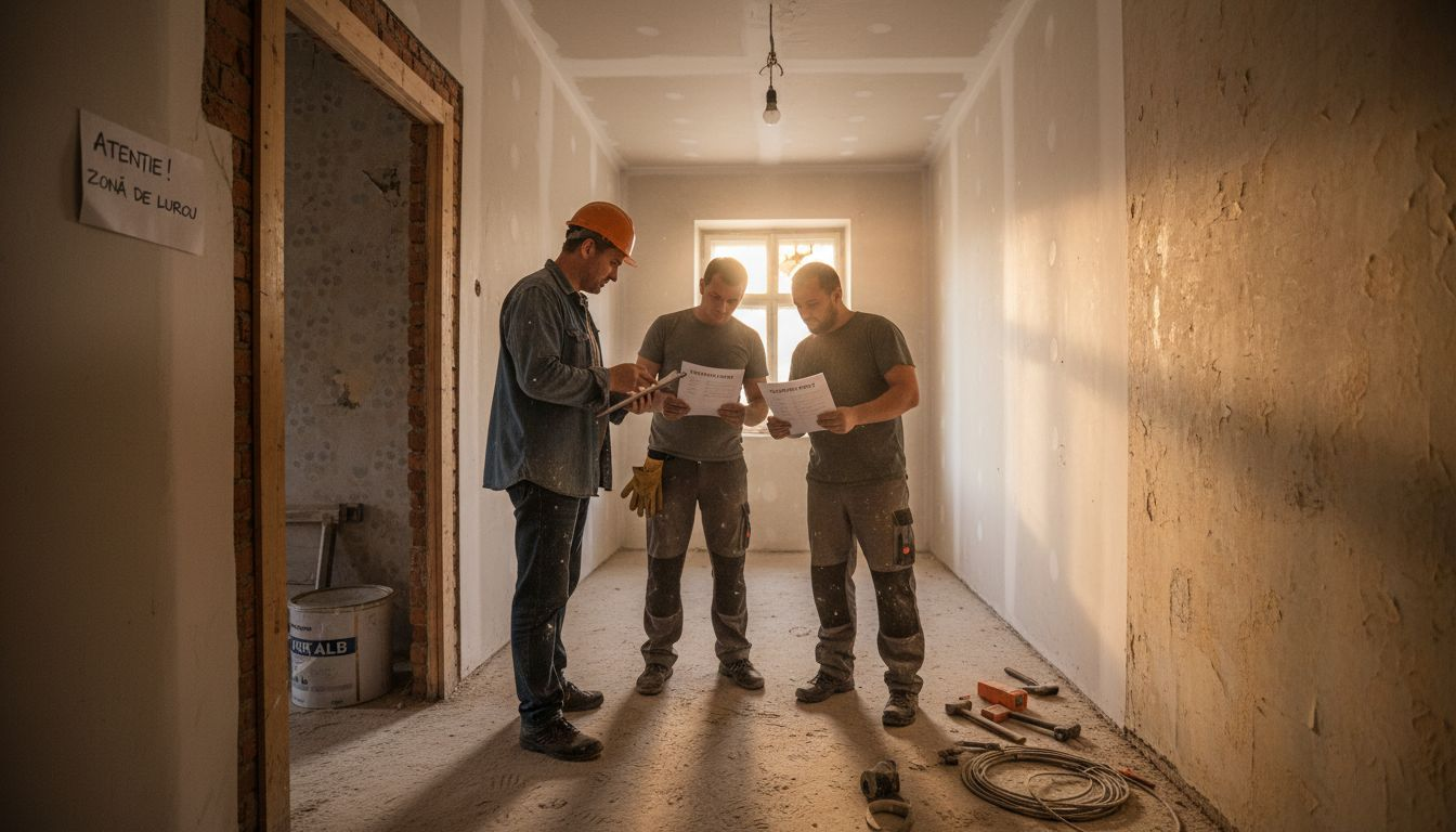 Echipa de renovare analizează ofertele primite de la firmele de construcții.