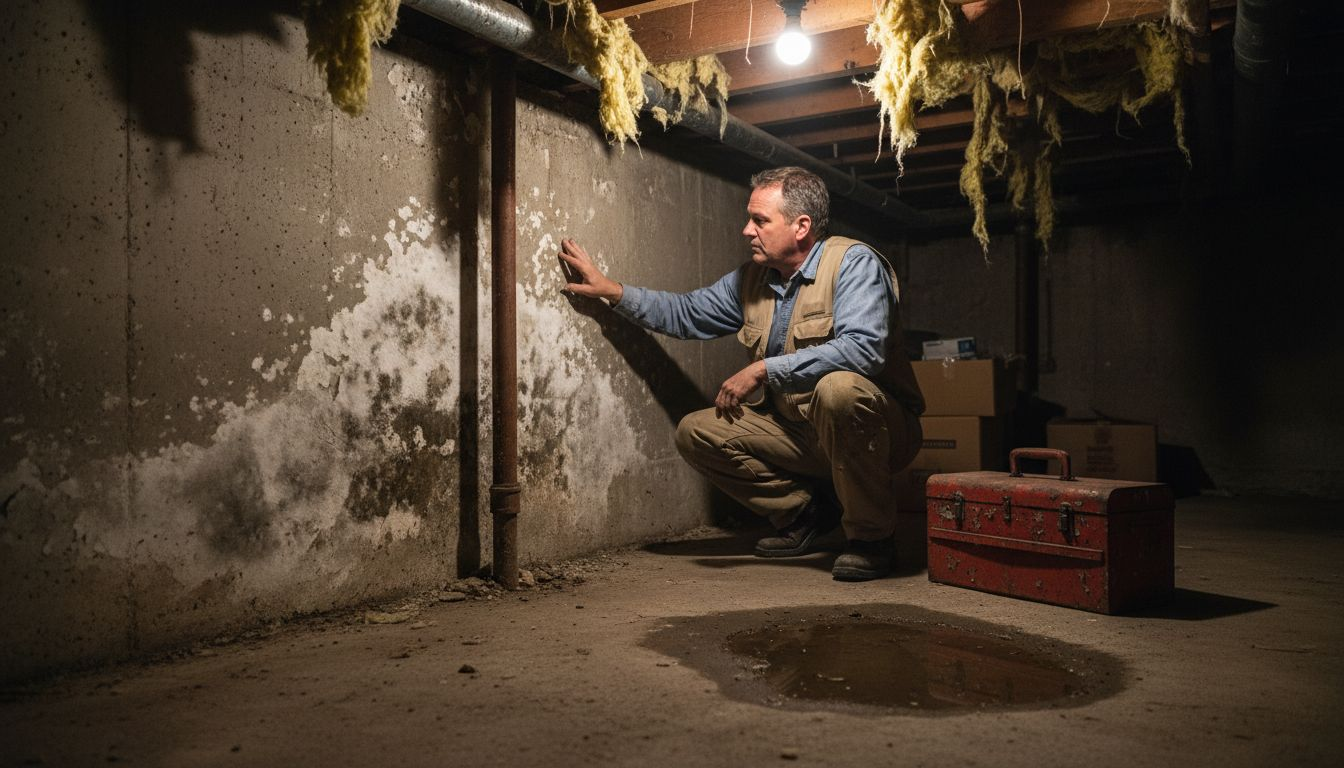 Basement inspection revealing mold and mildew