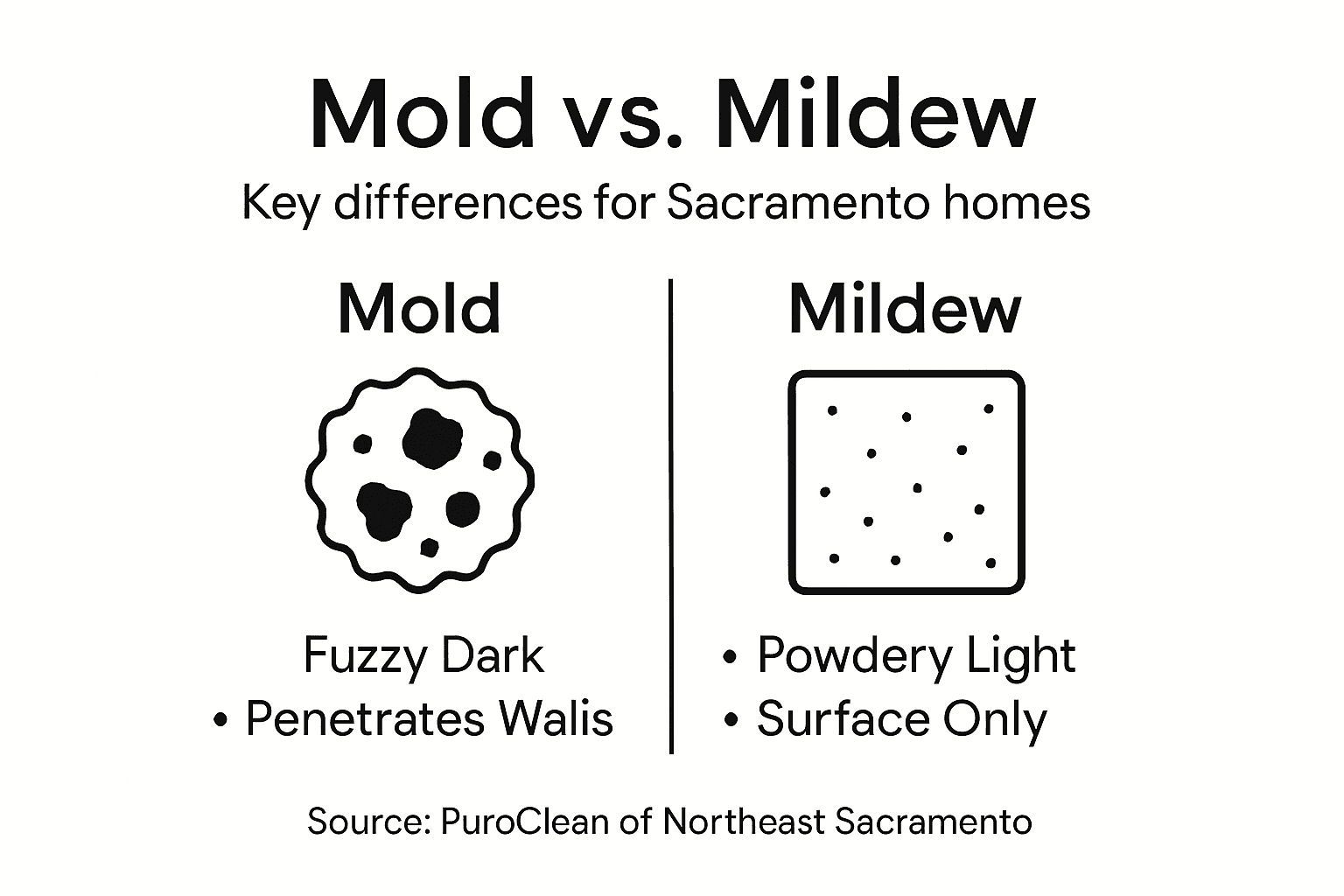 Infographic comparing mold and mildew attributes