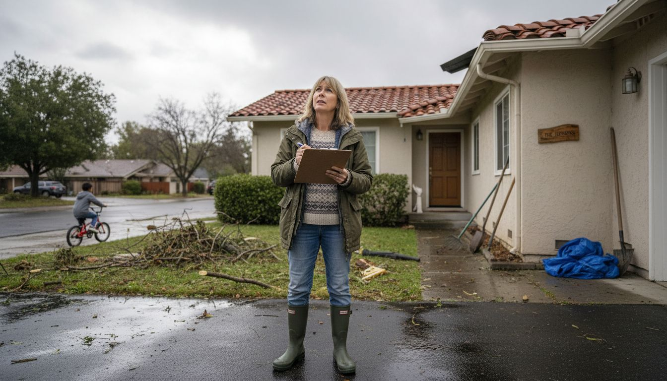 Homeowner inspecting storm damage aftermath