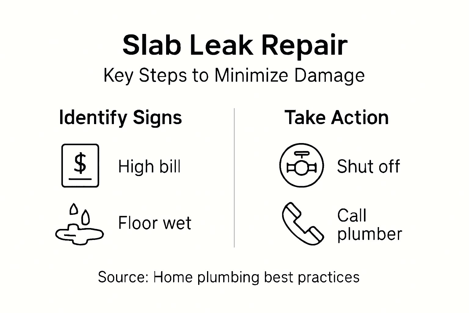 Infographic summarizing slab leak repair steps