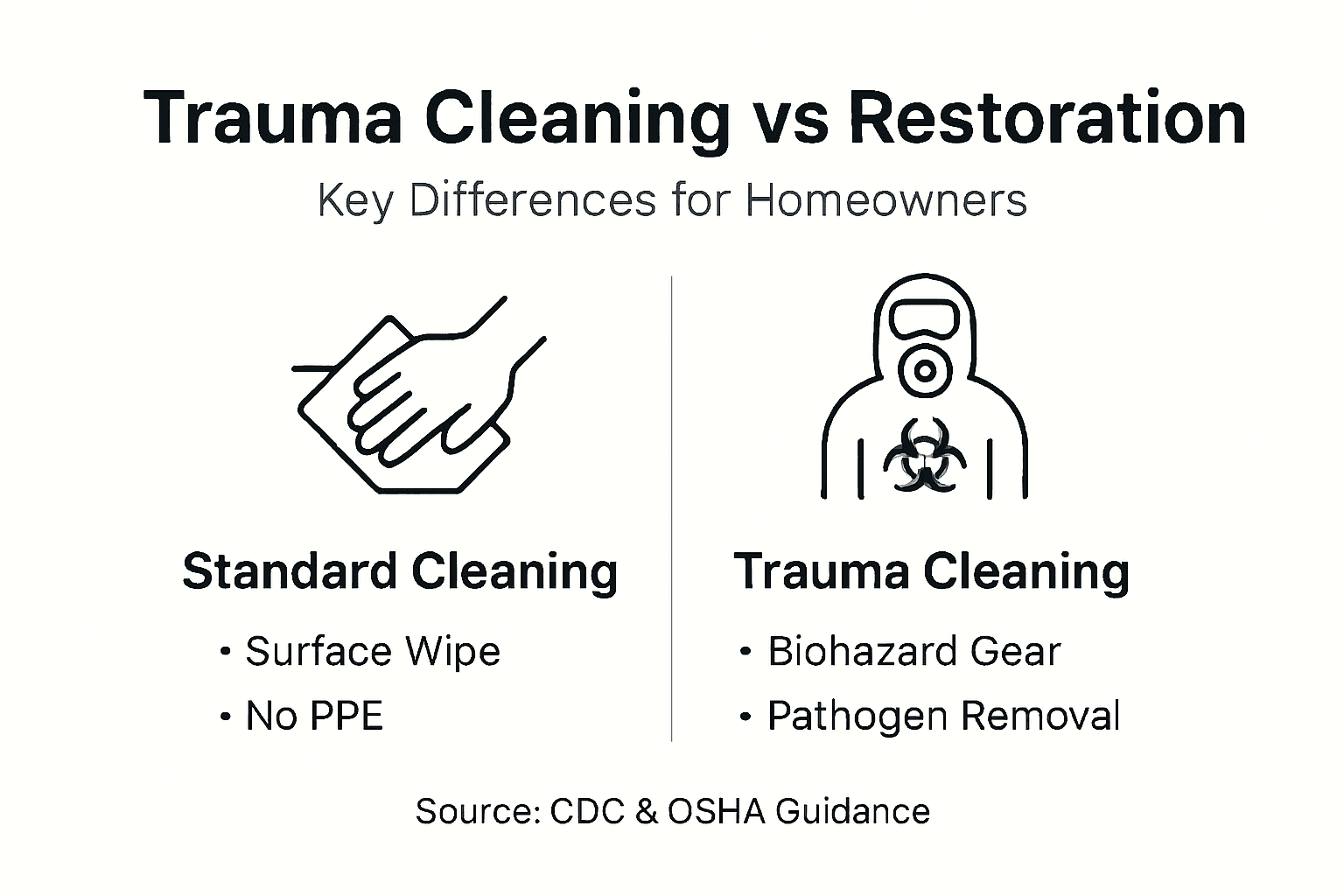 Infographic comparing trauma and standard cleaning