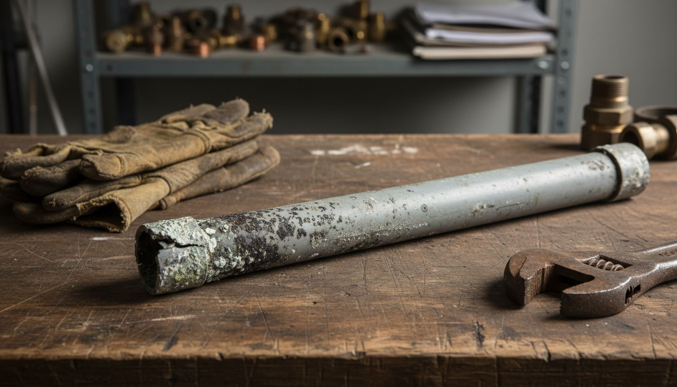 Close-up of corroded polybutylene pipe