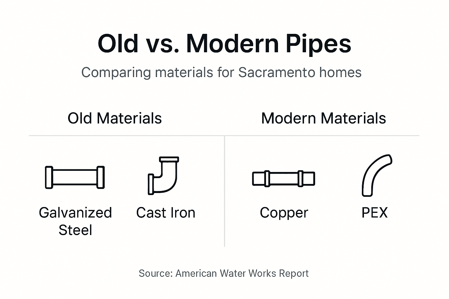 Infographic comparing old and modern pipe materials