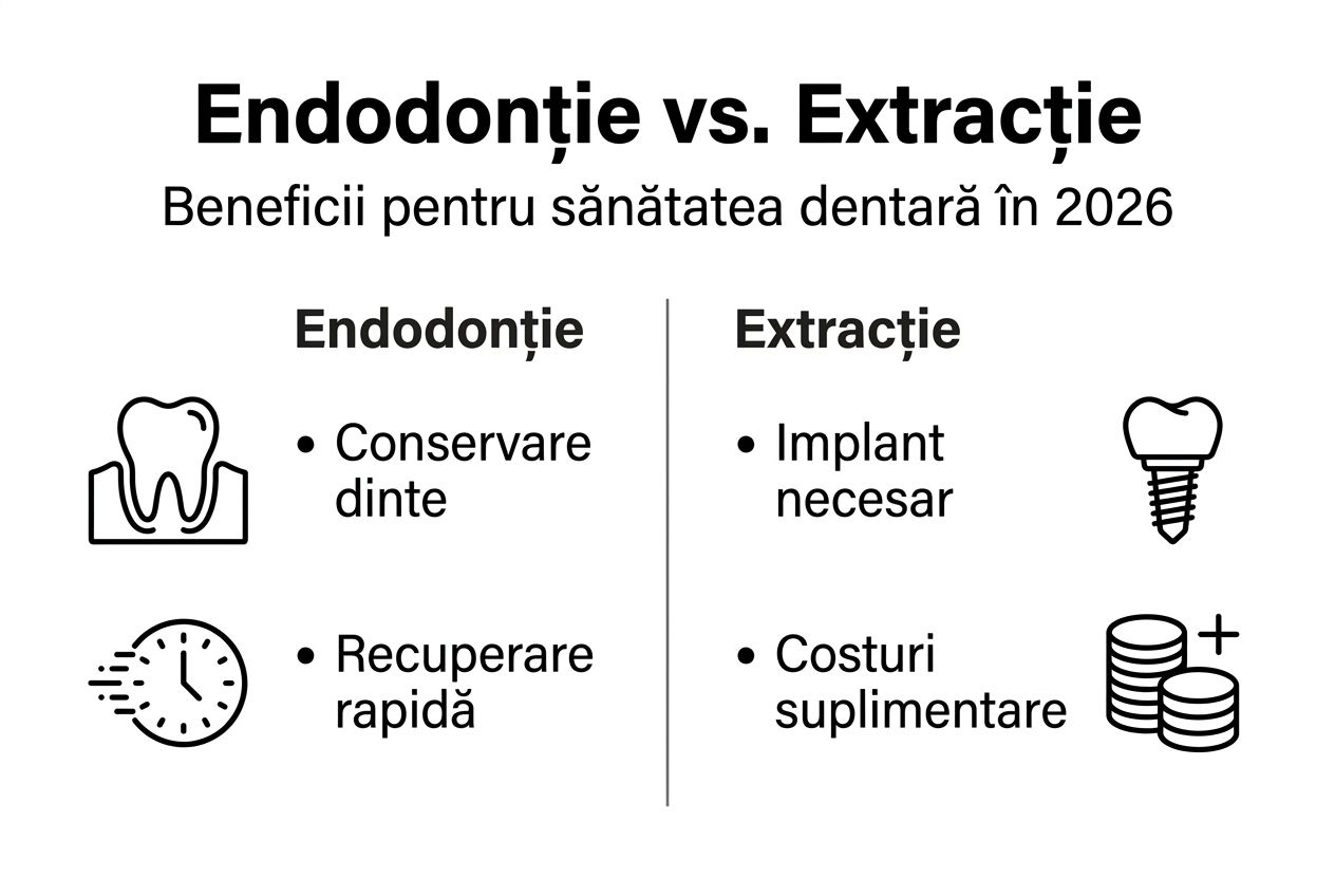 Infografic: care sunt beneficiile tratamentului endodontic față de extracția dentară