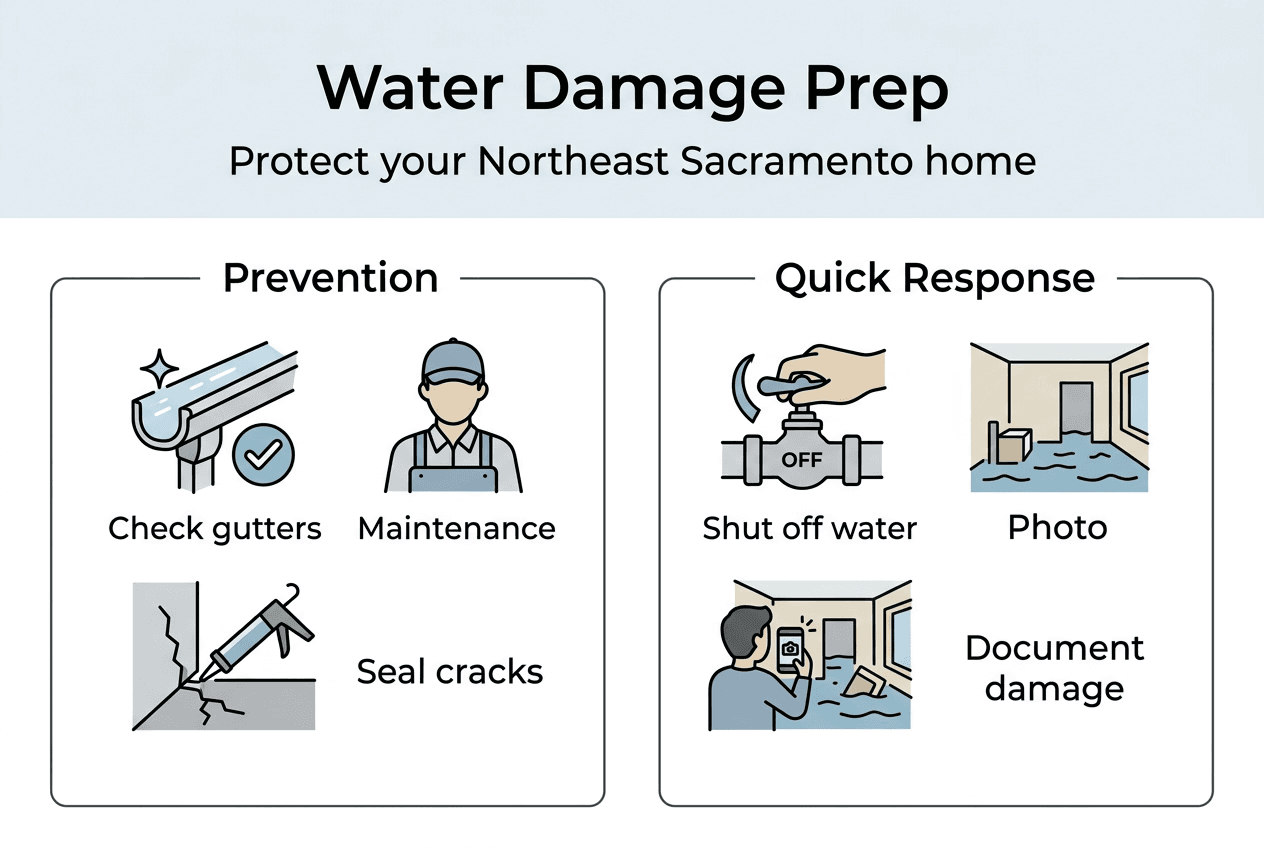 Infographic with water damage prevention and response tips